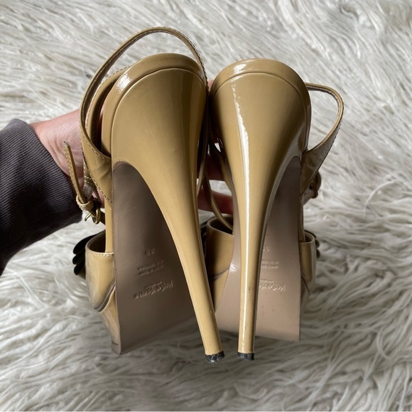YVES SAINT LAURENT RIVE GAUCHE Patent Leather Beige Slingback Platform Sandal 39 - Picture 8 of 12